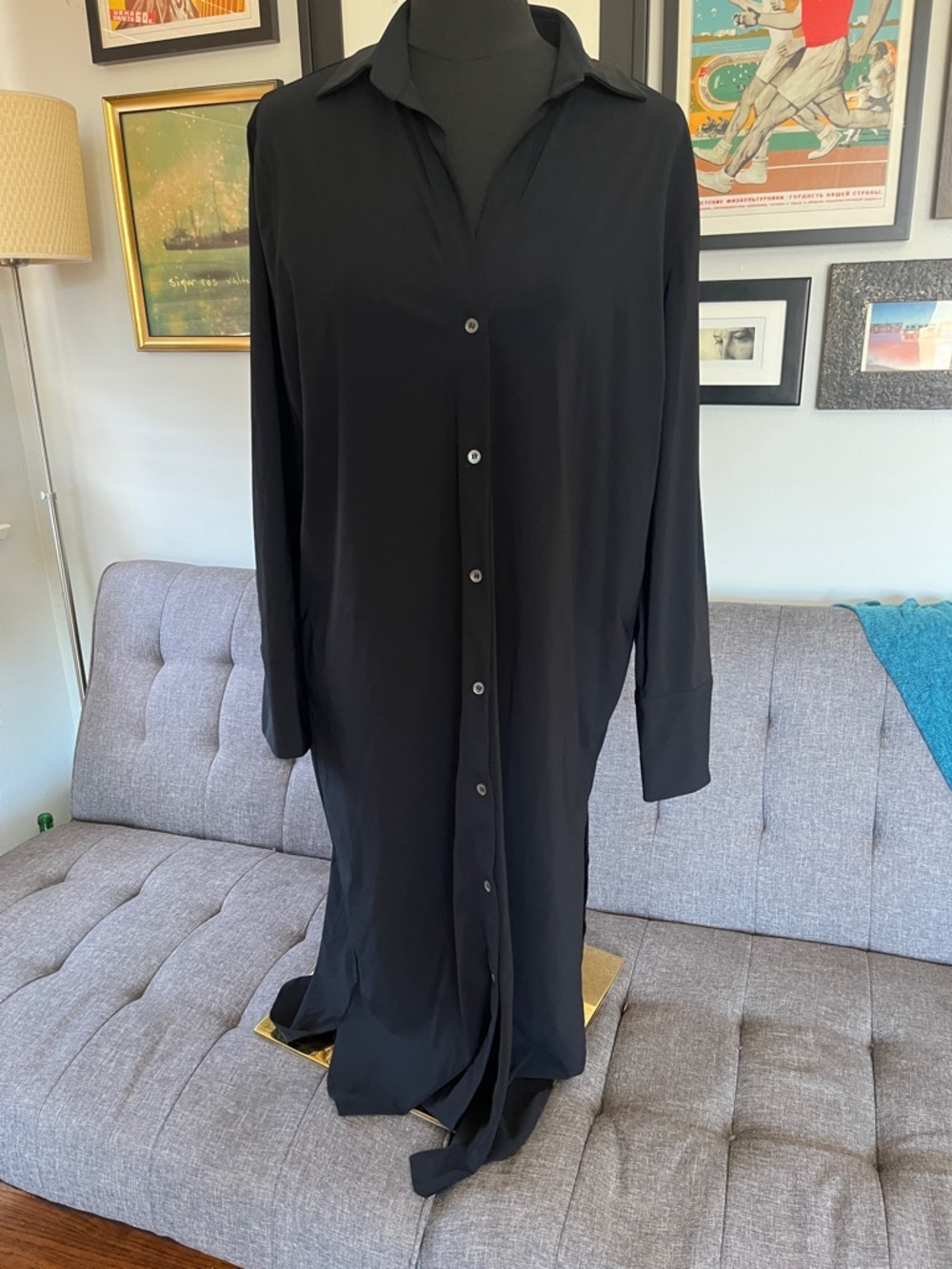 NWOT ONA Classic Black Button-Down Shirt Dress size XS